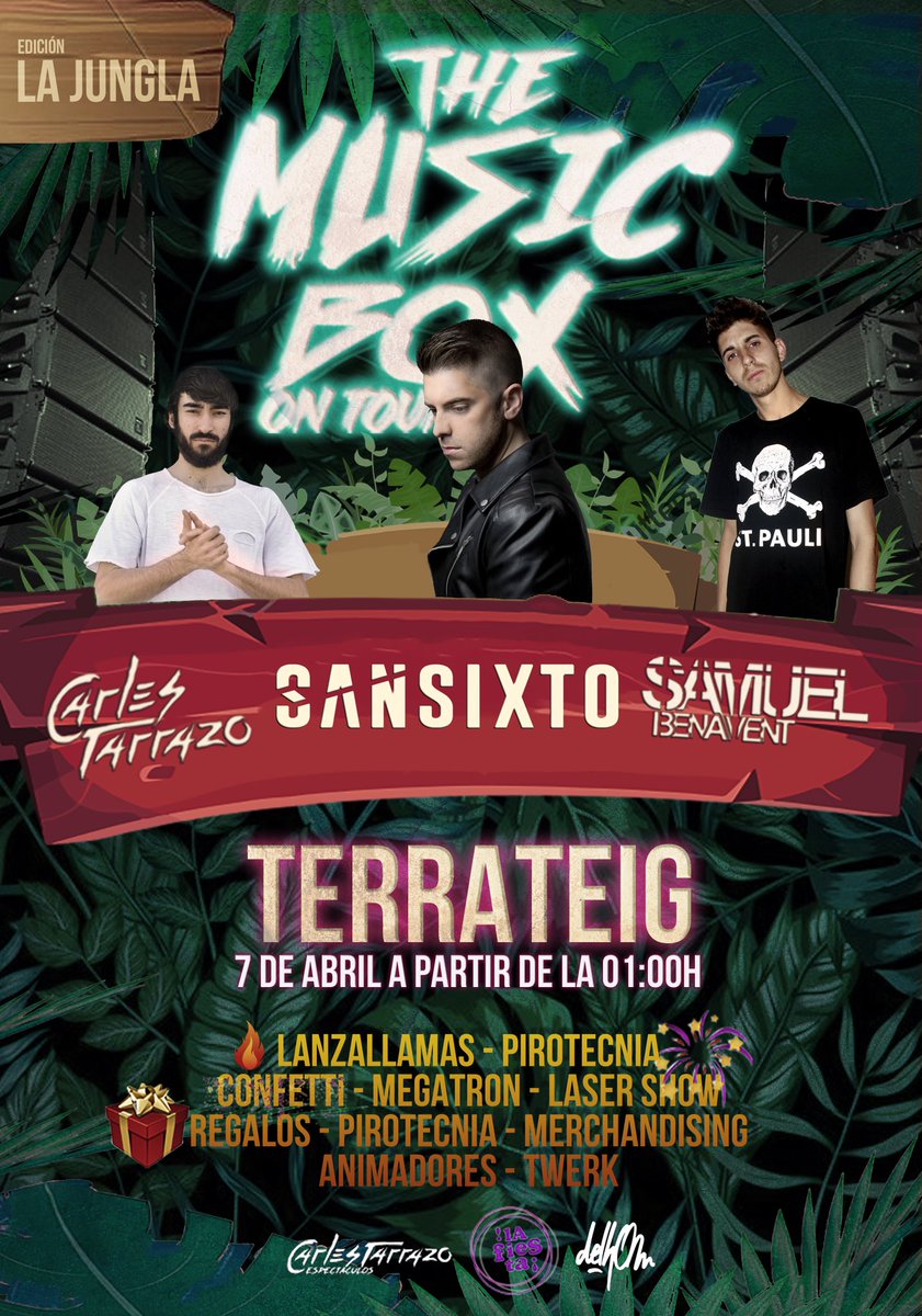 Este Sábado <a href="/ThemusicboxTour/">Themusicbox On Tour</a> en #Terrateig con <a href="/sansixtomusic/">Sansixto</a>  y <a href="/SamBenavent/">Samuel Benavent</a> 🔥🔥
.
#themusicboxontour #sansixto #macrodiscomovil #tour #carlestarrazo #nosamnoparty #twerk