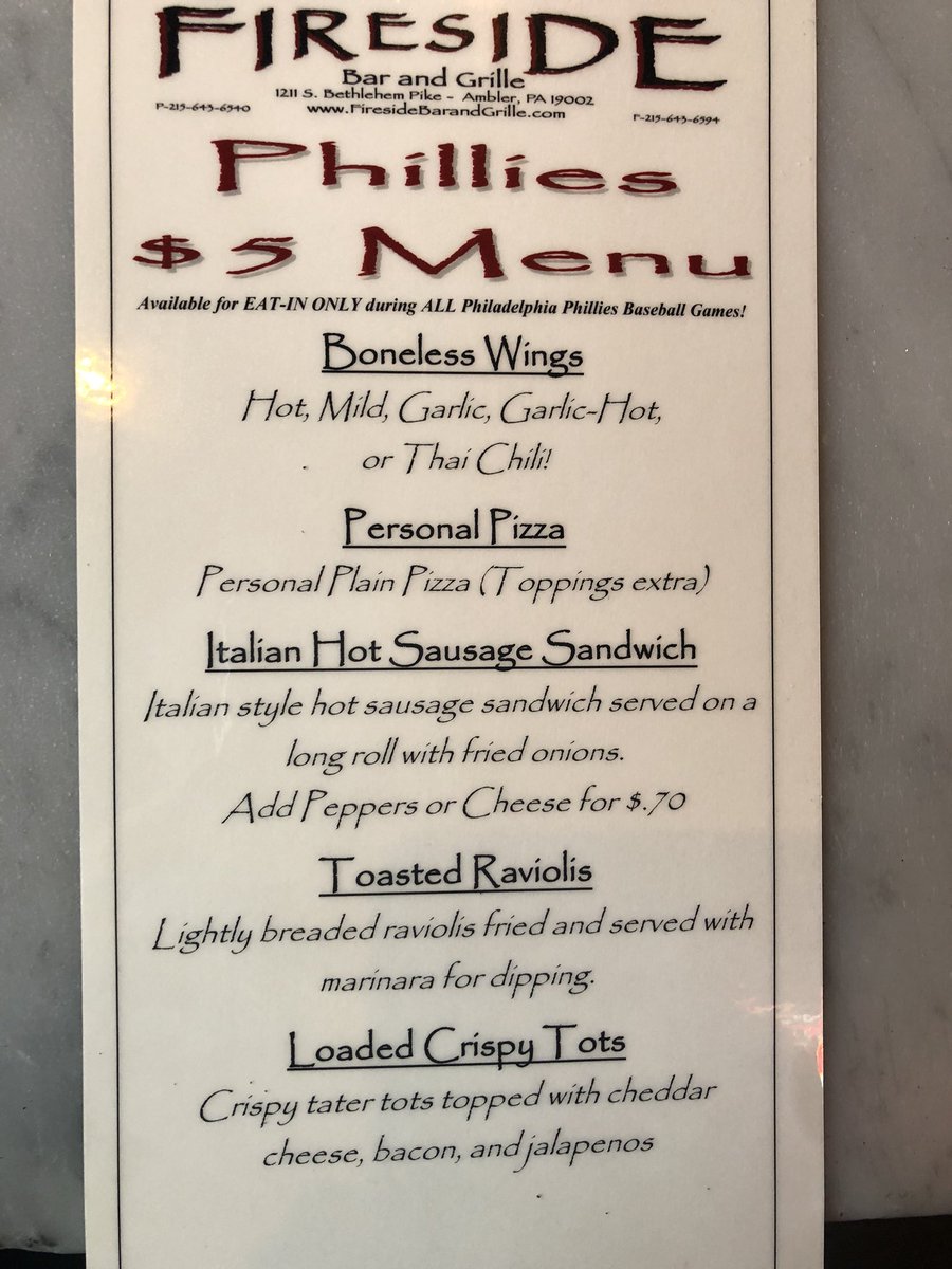 Phillies $5 Ballpark menu for all Phillies games this Summer!