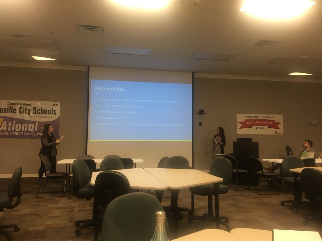 Two Washington County counselors doing a great job doing crisis training at the regional counselor meeting! <a href="/Kimberhalliburt/">Kimber Halliburton</a> #thewashingtonway