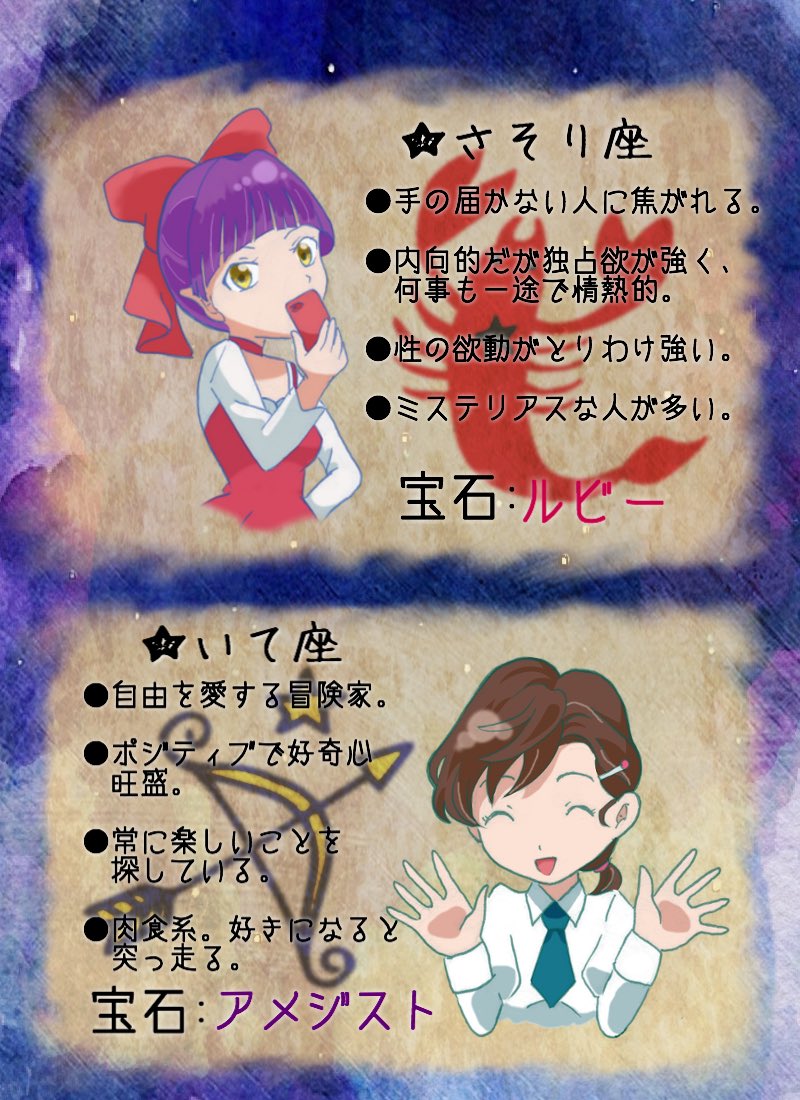 すじこの塩漬け Twitterren 暇つぶしにネットの星座占い見てみたら 楽しかったので 鬼太郎でもやってみました 誕生日不詳のキャラがほとんどなので星座は完全にイメージです ちなみに 2 30を暦に無理やり入れるとうお座になるらしいです アイドル高山くんの