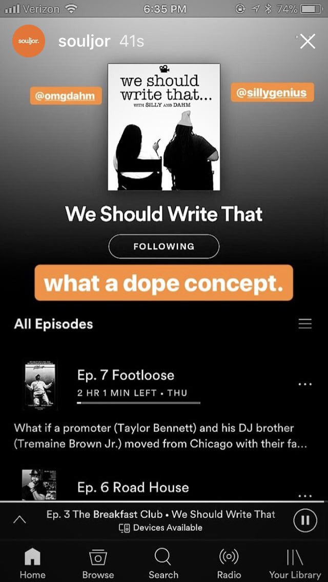 WeWriteThat's tweet photo. What if @Silly_Genius and @OmgDahm retold movies with POC casts and dope soundtracks?
#WeShouldWriteThat is available on Podbean, iTunes, and now Spotify! Wrap up your work week with an episode or two. Listen and Share now! https://t.co/oxiKtvA3em https://t.co/Ny67ETkmAk