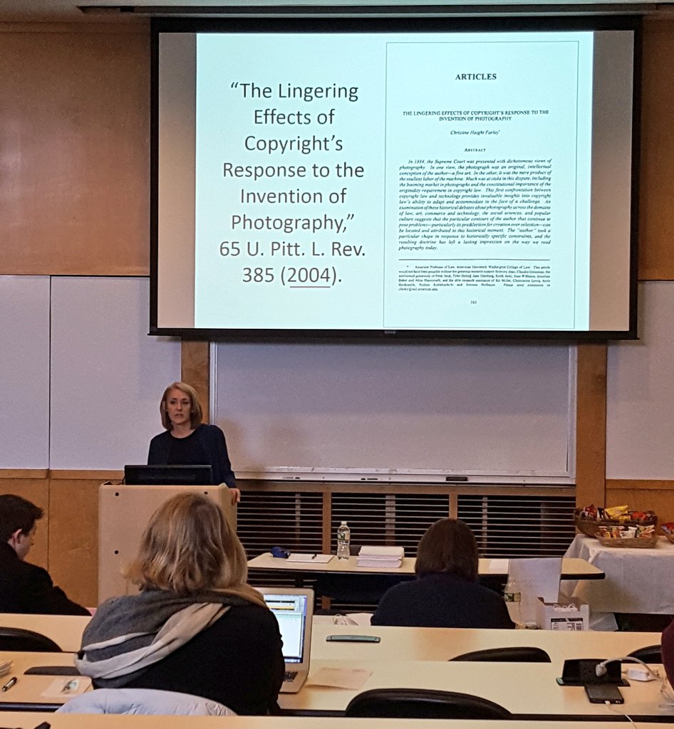 IPProfEvans's tweet photo. Prof @Prof_Farley does a redux and critique of her 2004 work, The Lingering Effects of Copyright's Response to the Invention of Photography. Explores issues of authorship pre-shutter, shutter & post-shutter activity. #ipredux #FPCIP #UNHLaw https://t.co/p3HyxGRNYu