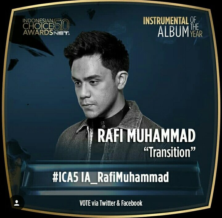 srisdrsh's tweet photo. I VOTE RAFI MUHAMMAD TO THE WINNER OF INSTRUMENTAL ALBUM OF THE YEAR INDONESIAN CHOICE AWARDS 5.0 NET TV #ICA5 #IA_RafiMuhammad https://t.co/FpWIpkLYDJ