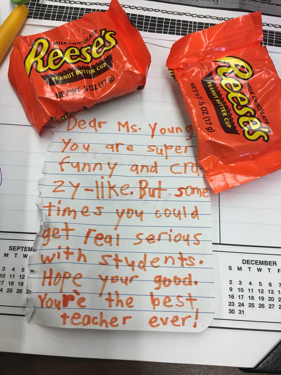 Young_in_Third's tweet photo. Great start to Friday! Got a big hug & best teacher ever from ND. Then Hudhayfuh surprised me with a sweet note & treat. 😍🍫 Love my kiddos! ❤️❤️#realserious 😂 #teacherlife #luckyme https://t.co/dB3Ki2EW2o