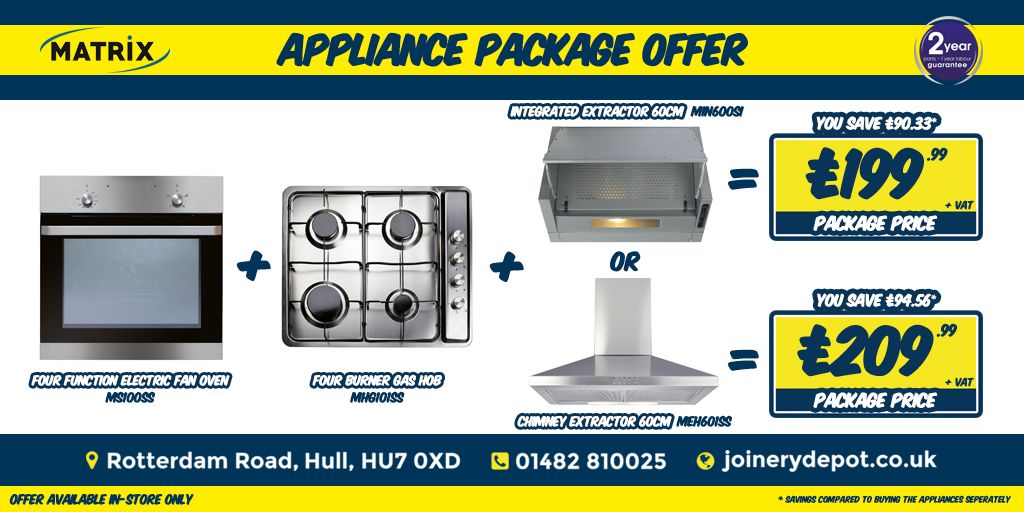For a limited time only we are knocking over £90 off the price of buying an oven, hob and extractor! Our brand new Matrix appliance packages are available now! Be quick though because with an offer this hot they won't be around forever... 🔥