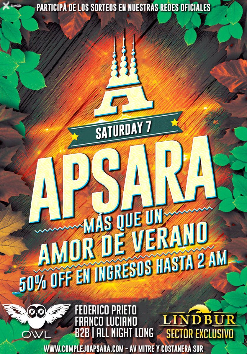 riedel_juan's tweet photo. Sábado 7 de Abril en @ApsaraOficial !
🎊MÁS QUE UN AMOR DE VERANO 🎉
🔸50% #OFF en entradas hasta las 2 am.
#LINDBUR🎩
Sector exclusivo!!
#OWL 🎧
Sector electrónico!!
¡Somos #Apsara, somos la fiesta! https://t.co/9vS4G43Hun