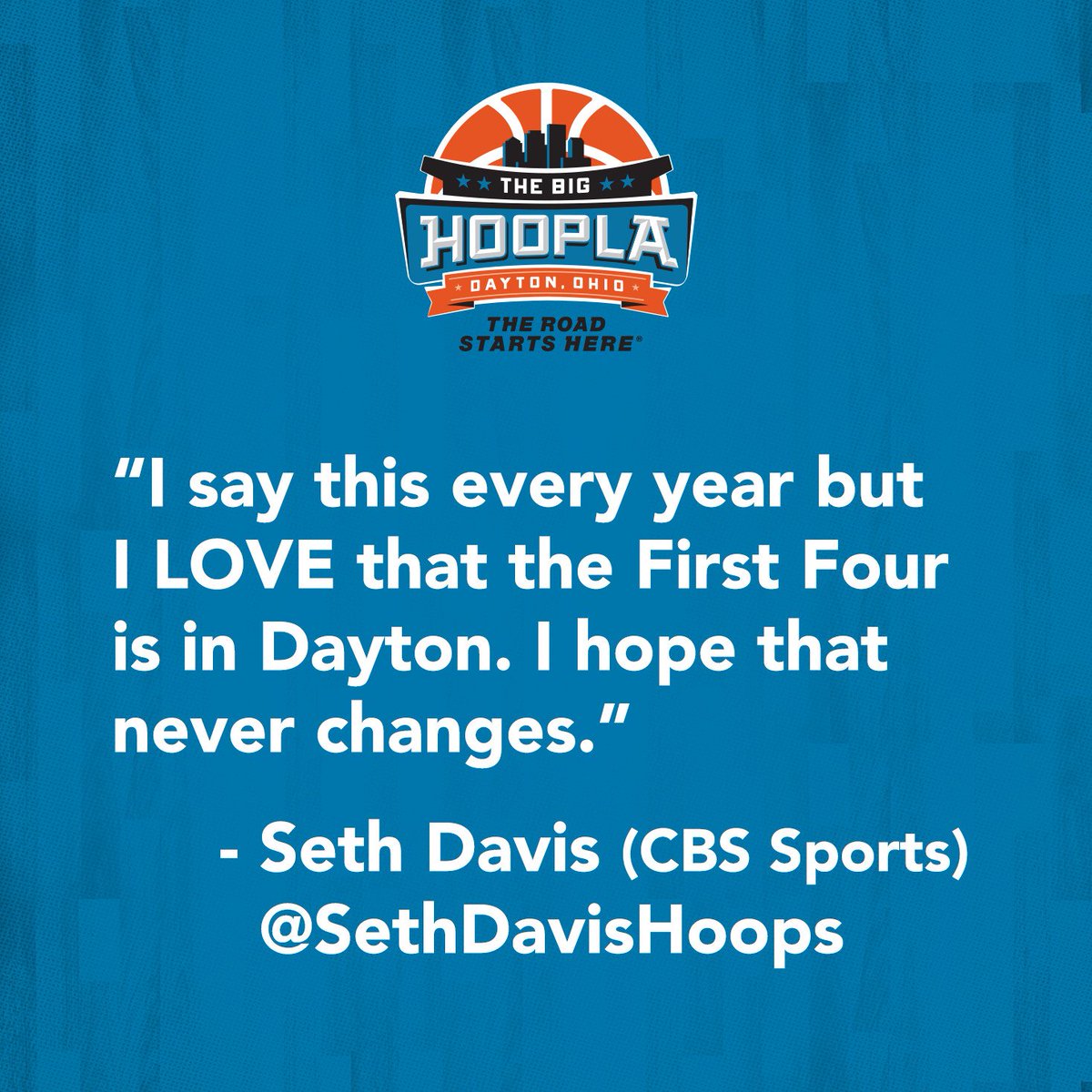 DaytonHoopla's tweet photo. #FirstFourFridays: We love our city too, @SethDavisHoops! You are always a welcomed guest of ours during the #FirstFour or any other time of the year to celebrate basketball in the Dayton Region!
#TheRoadStartsHere https://t.co/vLXhVQ53u5