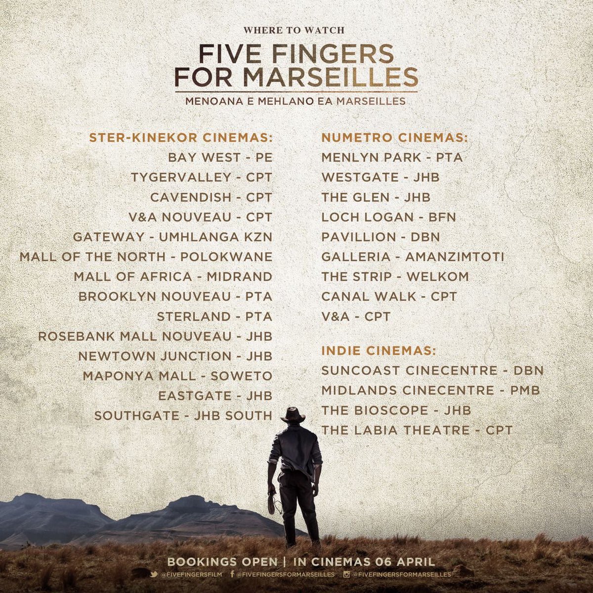 NarrativeTruth's tweet image. If you do one thing this weekend make sure you catch @fivefingersfilm at your local cinema 🎬#supportlocalfilm #FiveFingersForMarseilles #indiefilm #sterkinekor #numetro