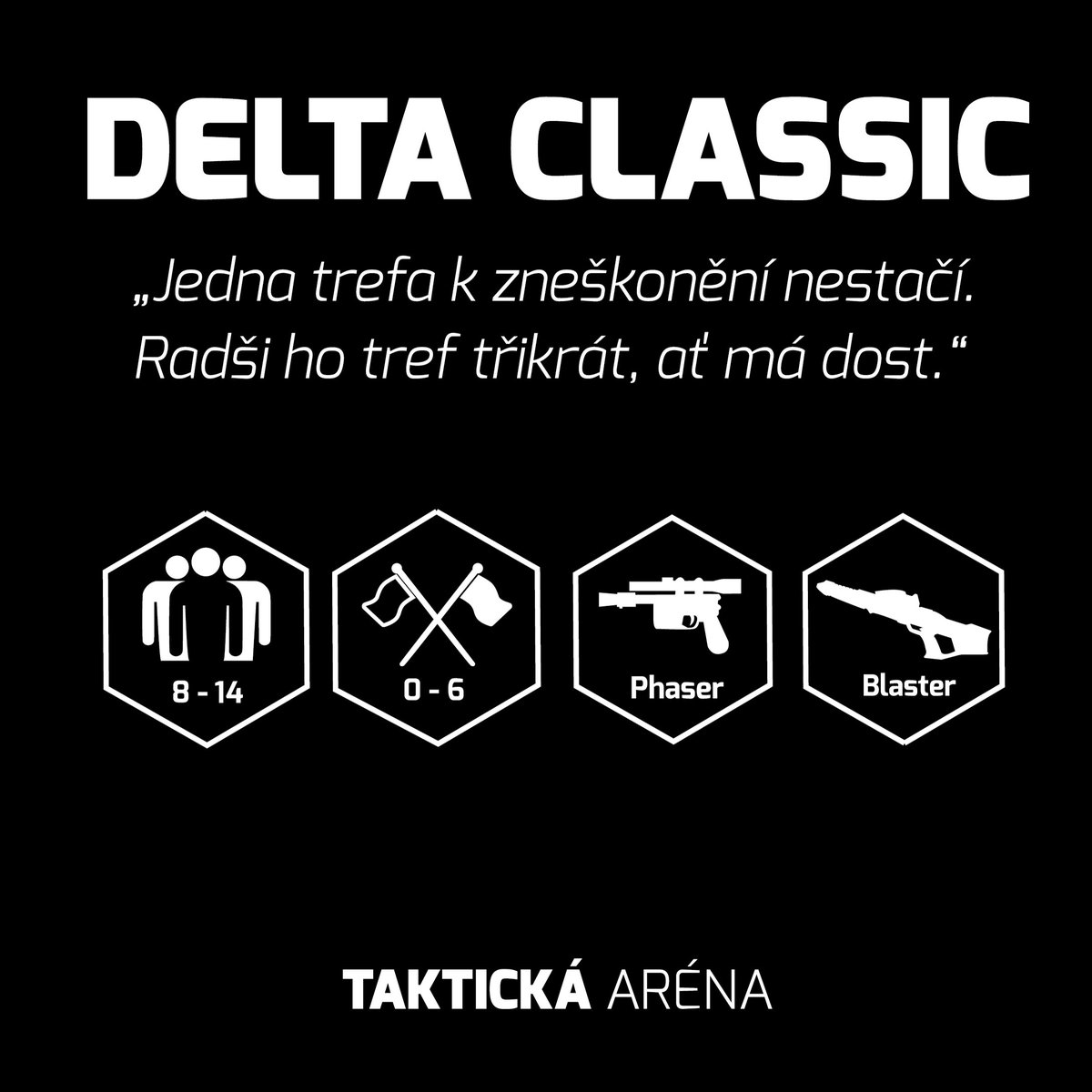 LaserGameBrno's tweet photo. Další z našich 16 herních módů. Protivníka zneškodní až třetí výstřel. #deltastrike #deltaclassic #trirany #vystrel #lasergame #laserbrno #lasergamebrno #brno #blaster #phaser #tactickaarena #arena #prestrelka #shooting #shot #brokovnice #puska #DM #TDM https://t.co/iNQ3JzCpQv