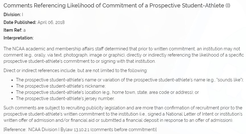 NEW Staff Interpretation - Comments Referencing Likelihood of Commitment of a Prospective Student-Athlete (I)