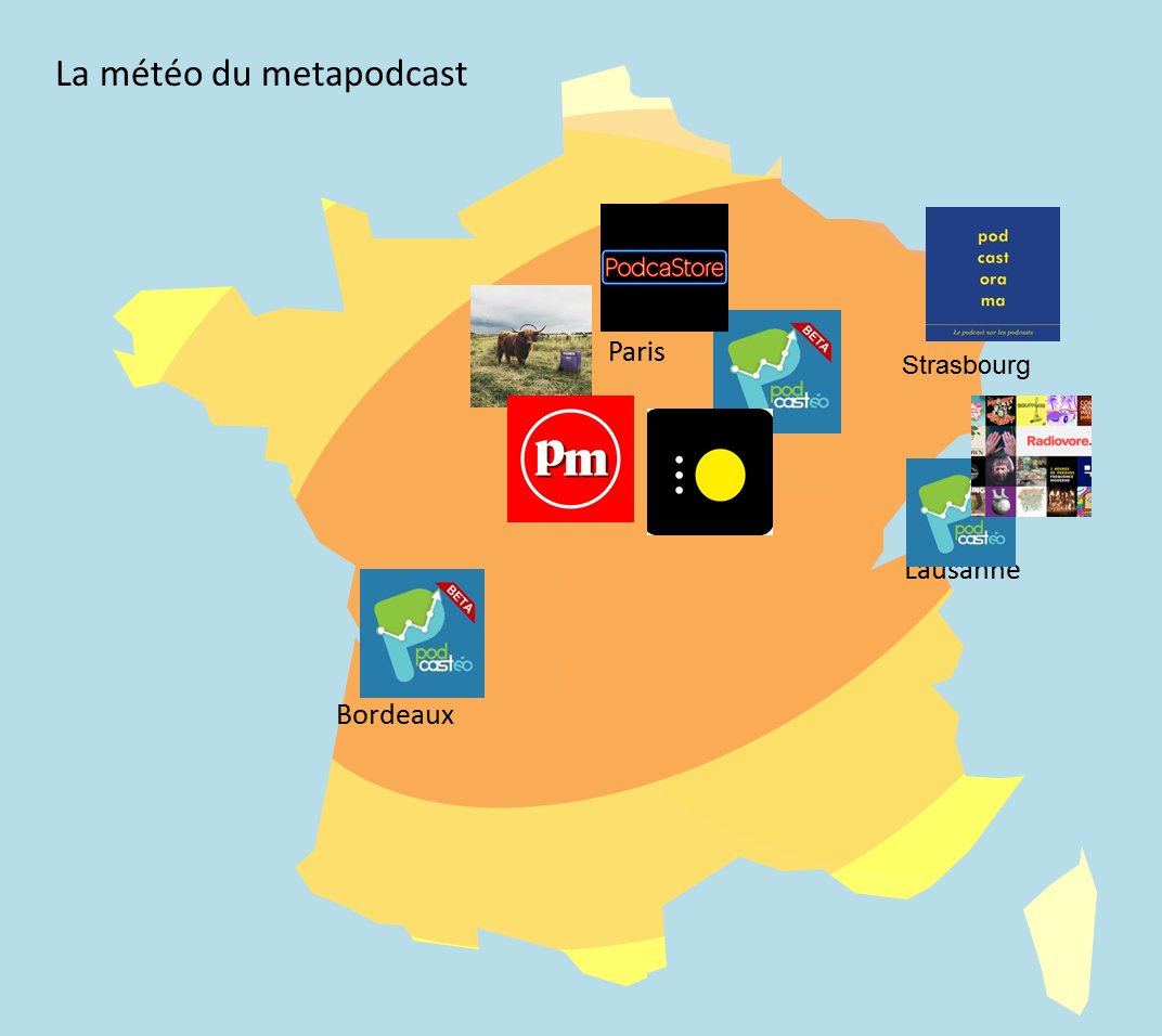 Aujourd'hui, c'est la meteo du metapodcast, les media qui parlent du podcast ou le promeuvent avec  @PodcasteoFR [ranking/entraide]  @LesMoissonores, radiovore de <a href="/cirkus_/">cyyyril</a> <a href="/podmust/">Podmust</a> , <a href="/Radiotips_mag/">Radiotips</a> [curation/news] , <a href="/PodcaStore/">PodcaStore</a>  et <a href="/Podcastorama1/">Podcastorama</a> [podcasts de podcasts