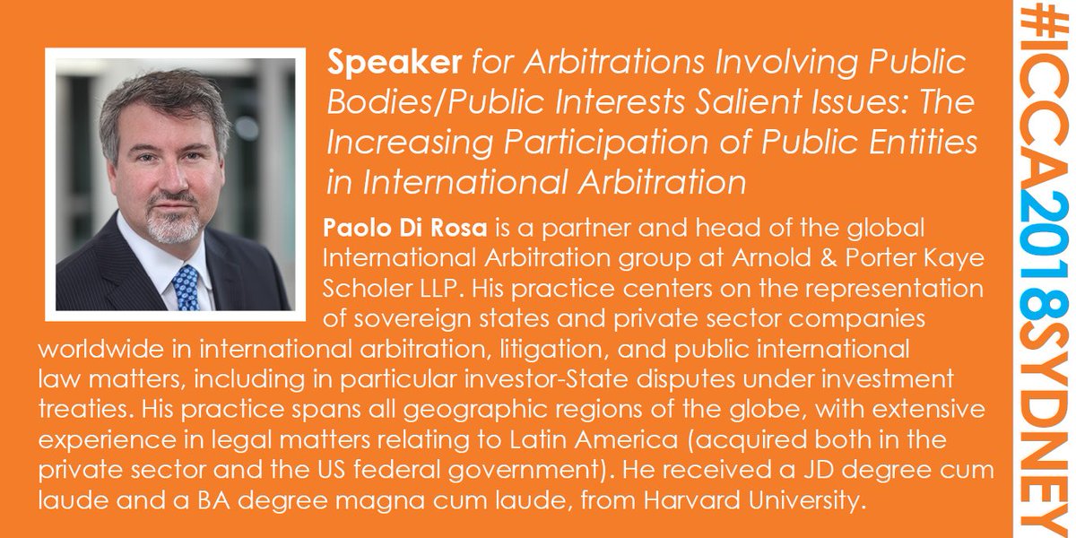 9 days to go! Introducing the next Speaker for the panel on the increasing participation of public entities at #ICCA2018Sydney: Paolo Di Rosa. For the full preliminary programme and Congress registration details visit: icca2018sydney.com . #MeetTheSpeakers