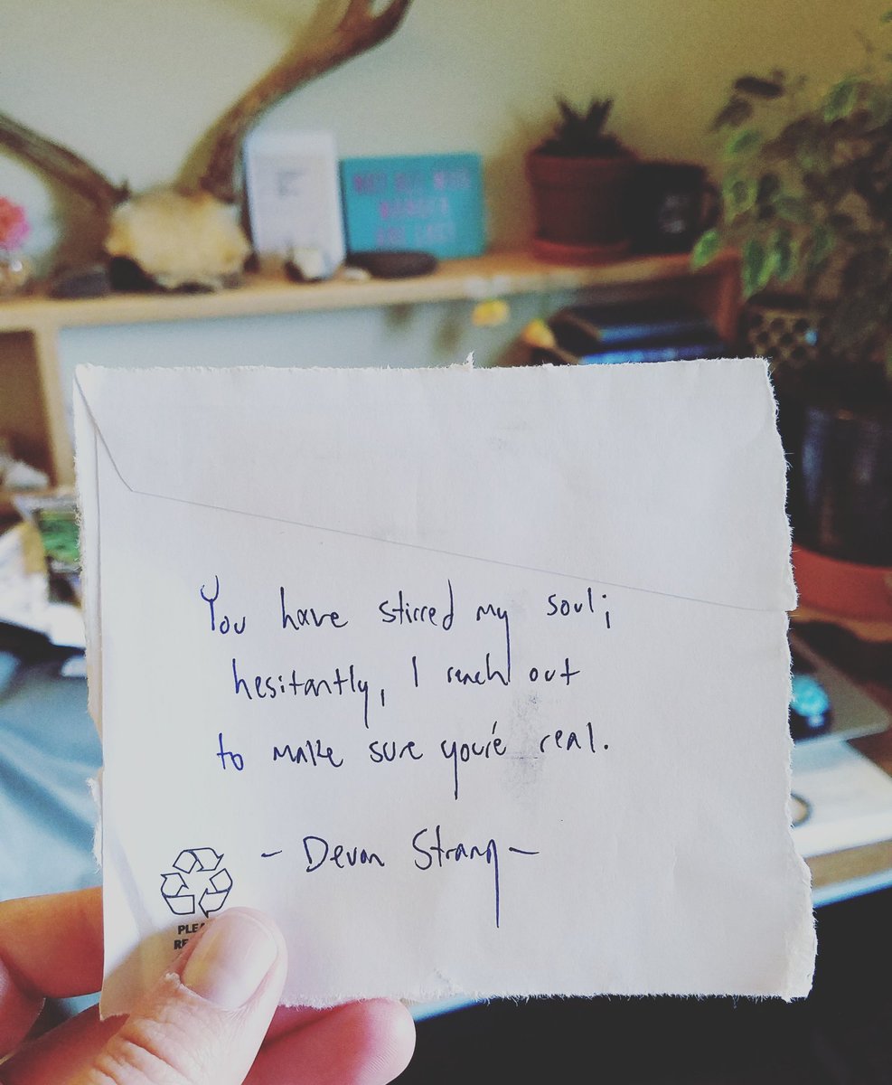 devonstranger's tweet photo. Daily Haiku 975. (c) Devon Strang
"You have stirred my soul;
hesitantly, I reach out
to make sure you're real."
#haiku #dailyhaiku #devonstrang #spilledink #poet #poem #poetry #write #writer #writing #love #lovepoem #lovequote #soul #you #stir #real #reachout #wonder #feeling https://t.co/LbAmGrgkEY