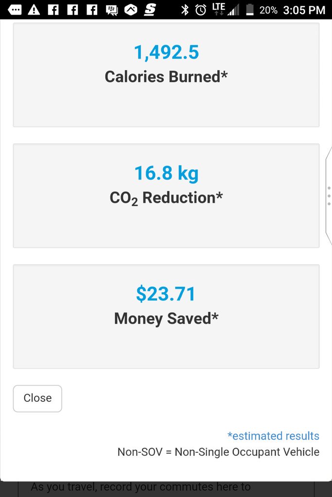 sfreiburg5's tweet photo. Finished uploading my #commutelog for the week on @TravelWiseWR Logged 87 Non-SOV Kms with a CO2 reduction of 16.8kg #CarbonCleanseWR #CommutingWeek @AETGroup @WRSusti @SustainableWat https://t.co/yzibKyIj5f