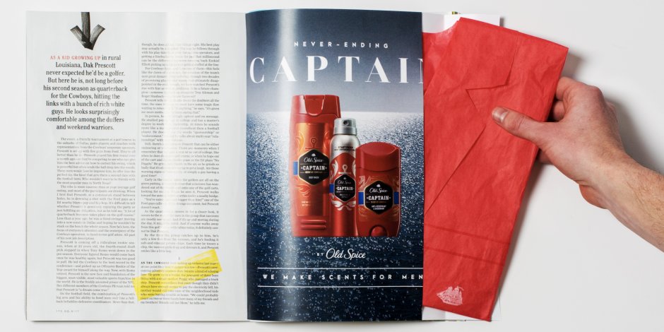 Old Spice has a new print ad featuring a full sized, and scented, disposable blazer! Read more about it here ow.ly/gHsG30jbAyY #AOTW