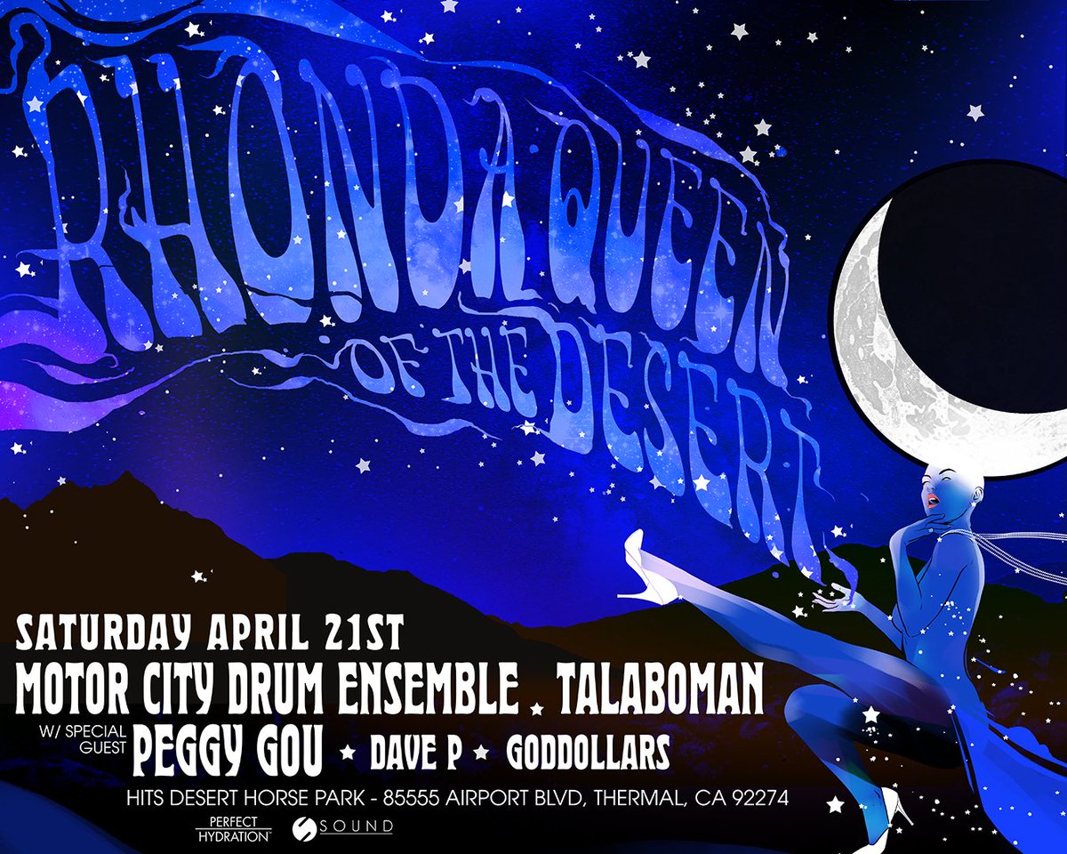 Sound_Nightclub's tweet photo. The QUEEN isn't coming alone. By her side the assembly runs deep: @motorcitydrum #Talaboman w/ special guest #PeggyGou #DaveP @GODDOLLARS will keep the music thrumming through the second desert sojourn on Saturday, April 21 - Info: https://t.co/37weXVeUaj   - @PerfHydration https://t.co/i5JGn9j8bJ