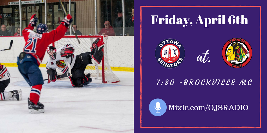 OttawaJrSens's tweet photo. PLAYOFF GAMEDAY | Tonight your Ottawa Jr. Senators get prepared for game four against Brockville! #OJS leading the series 2-1. 

📍Brockville MC
⏰7:30
🎙@MDetre95
📻https://t.co/DKIqhID2Ng / @CKDJ1079 https://t.co/9ryqMvBWOj