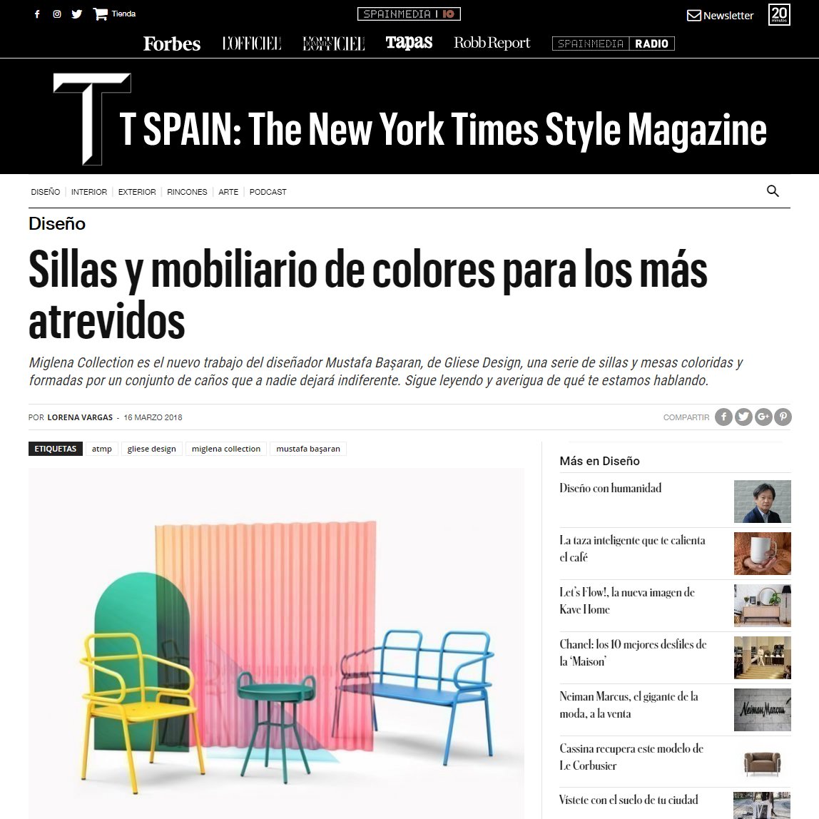 Gliese_Design's tweet photo. Sillas y mobiliario de colores para los más atrevidos https://t.co/2TpQVbXrwO @TMagazineES #diseno #TheNewYorkTimes #style #magazine #furniture #furnituredesign #productdesign https://t.co/8AOkEyHMBP
