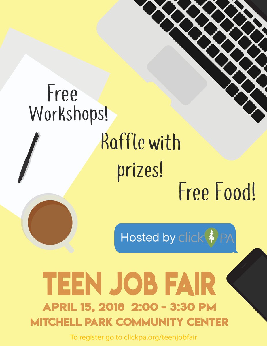 tweetclickpa's tweet photo. Will you be going to the Teen Job Fair on April 15? Tweet us what you're most excited about!
Check out the flyer and https://t.co/AJP42VirOi for more details! https://t.co/mgTqoxdITC