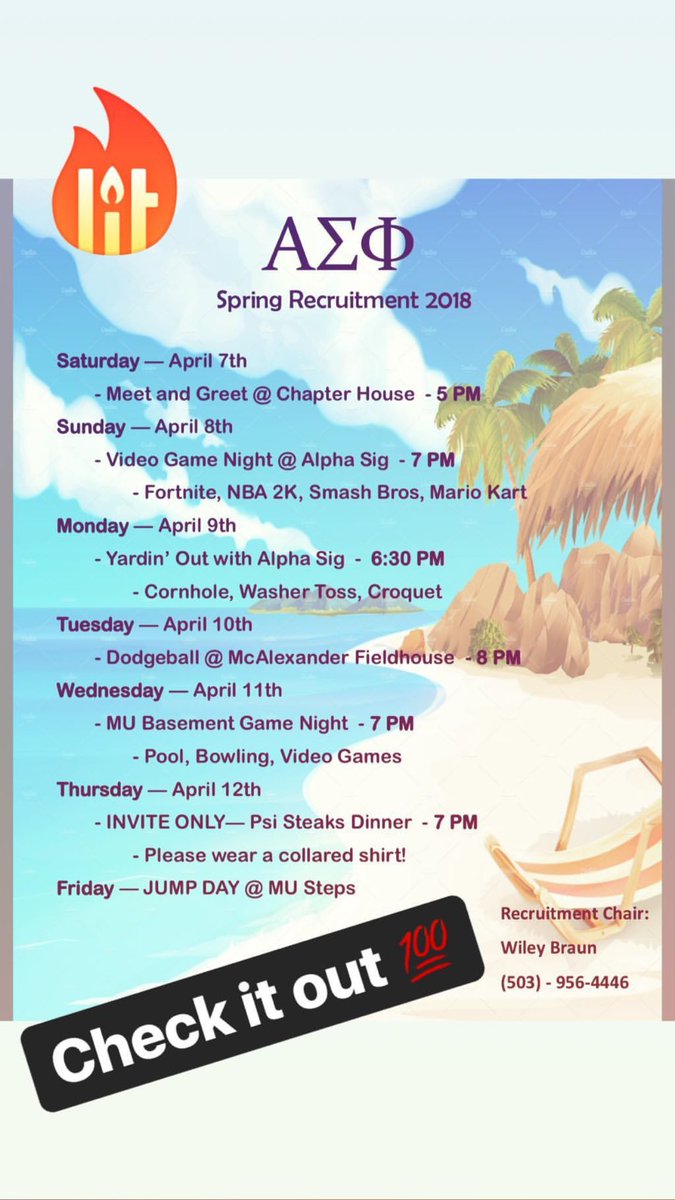 Here's our Spring Rush schedule! We're excited to see and meet some dope guys! Clear up your schedule and have some fun! 💯