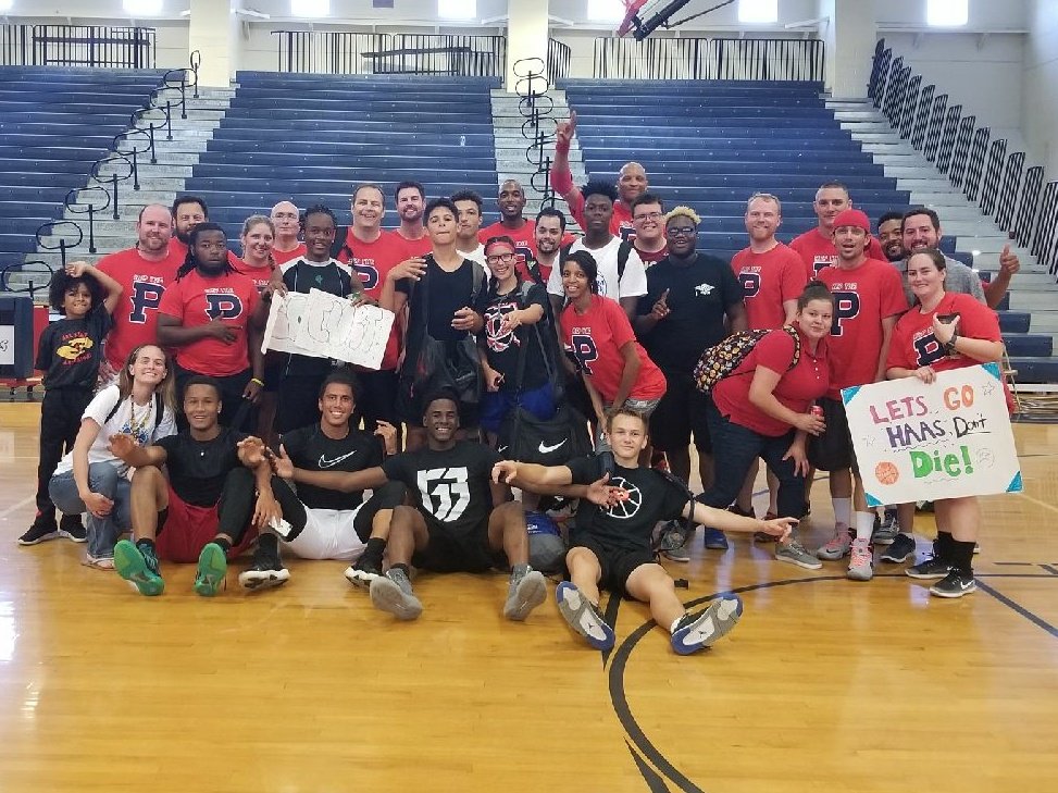 DaragoAPphs's tweet photo. Was a great day at PHS! PBIS Friday had the staff vs. students basketball game with a full capacity crowd in the gym. Who won? Why the staff of course, 44 to 35. Highlights included monster dunks from Mr. Richards and ReptheP shirts launched in to the crowd at halftime. #RepTheP https://t.co/zyYwailvDT