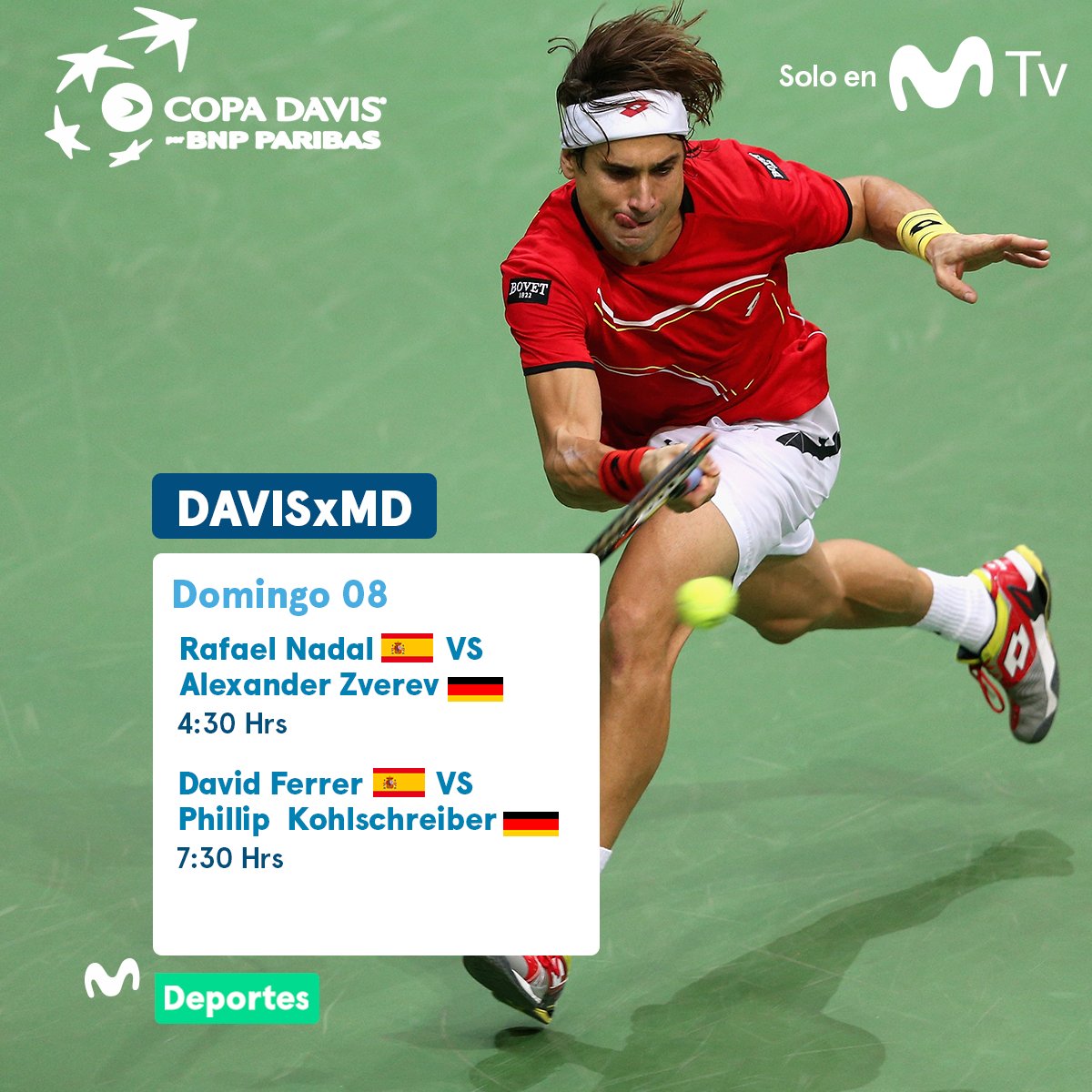 MovistarDeporPe's tweet photo. #DavisxMD No te pierdas ningún partido de la serie entre España y Alemania por los cuartos de final de la #CopaDavis que podrás vivir en Movistar Deportes y Movistar Play
▶️ https://t.co/QVvy2vVOd8 https://t.co/1sWaOPkWAG