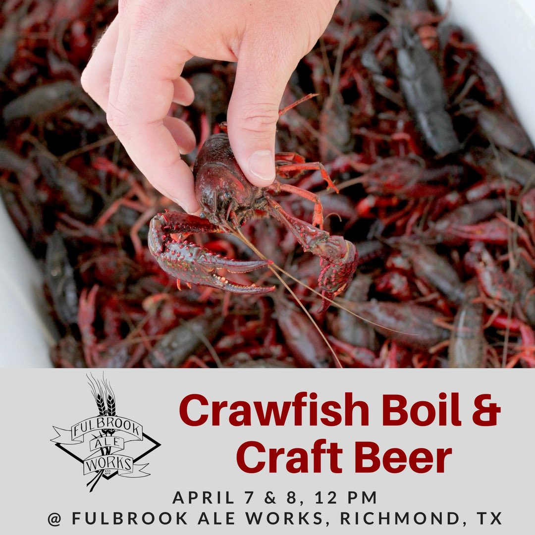FulbrookAle's tweet photo. We are celebrating National Beer day all weekend with our first crawfish boil! More info at link in profile! 
.
.

#crawfish #crawfishboil #nationalbeerday  #localcraftbeer #craftbeer #txbeer #txcraftbeer #yelphouston #untappd #beer #foodfest #fulbrookaleworks #richmondtx https://t.co/pGsCevwGxo