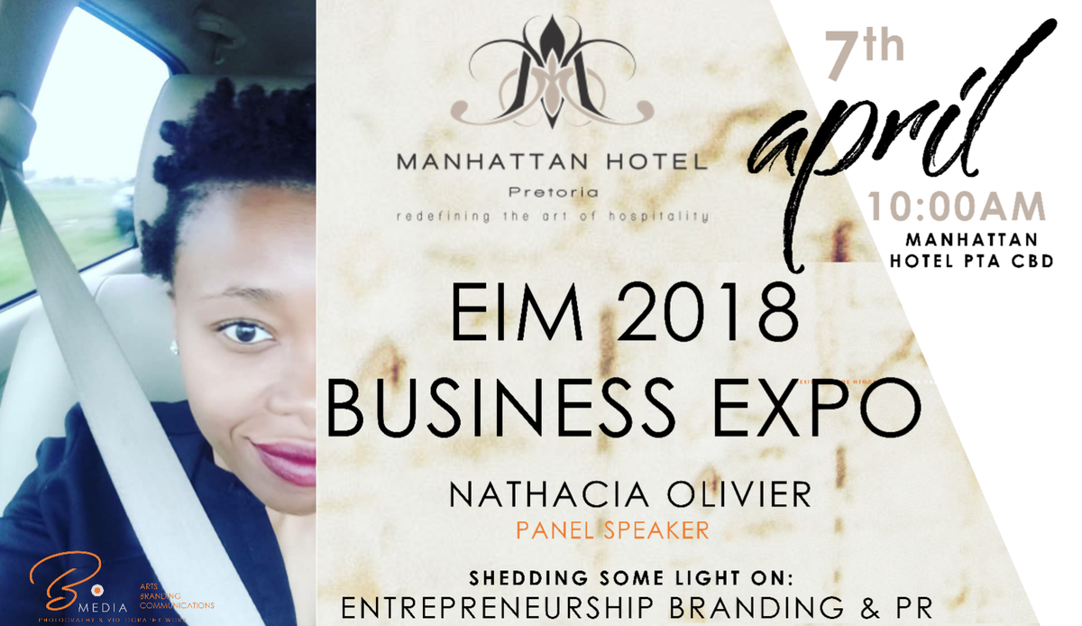 VidaSparkle's tweet photo. The EIM EXPO 2018 is taking place tomorrow - Enterpernurs are invited our very own Co-founder of VIDA [NATHACIA OLIVIER] Will be speaking @the Manhattan Hotel in PTA about the importance of BRANDING &amp; PR. 

Entry is FREE don't miss the event its going to be POWERFUL &amp; IMPACTFUL https://t.co/UuGDa2zYUb