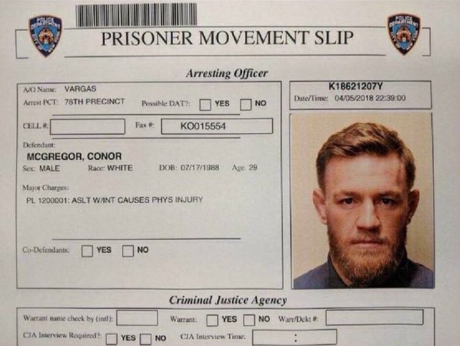 Kyleidoscopic's tweet photo. Conor McGregor's mugshot has been released.
#UFC223 https://t.co/XBoU0i0K6O