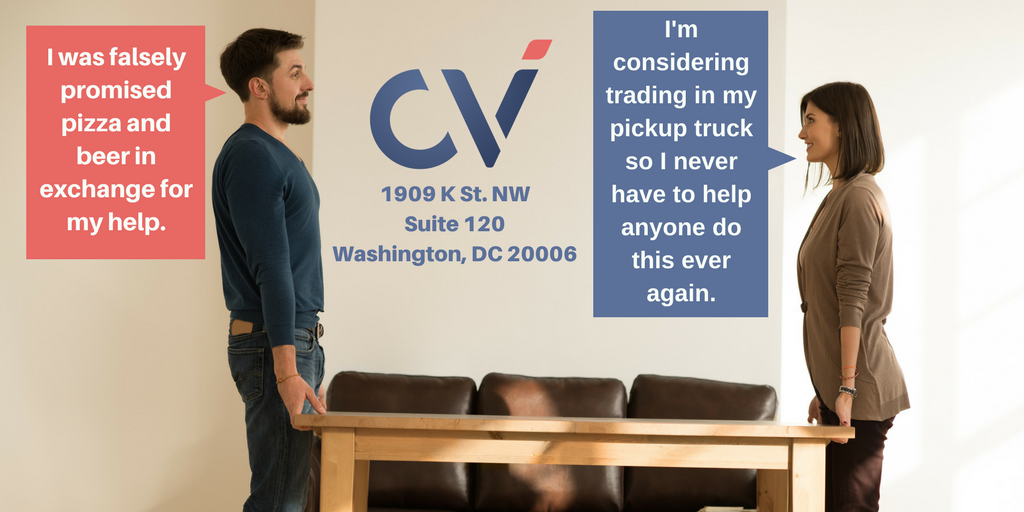 Crosby~Volmer is excited to announce its move to 1909 K Street. But not as excited as these two stock photo models. Thanks, you two!