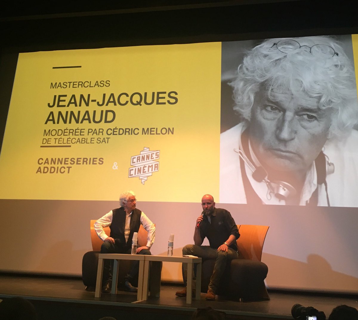 camchoteau's tweet photo. Master Class Jean-Jacques Annaud: J -1 avant l'avp mondiale de la série "La vérité sur l'affaire Harry Quebert" qu'il réalise. #canneseries #canneseriesaddict https://t.co/9qsDfj0zaA