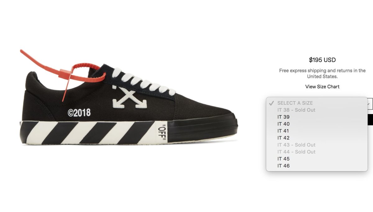 Off White Vulc Low Size Chart