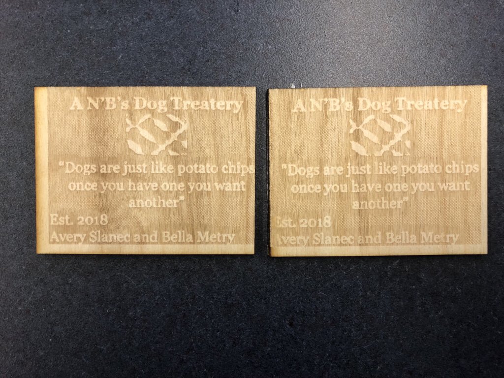 thenerdyteacher's tweet photo. Student designed business cards for their mock business. I fun use of the @FullSpecLaser Muse today in grade 6 @uniliggett language arts. #MakerEd #LiggettLearns  #TheLiggettApproach https://t.co/uumvlNWNPa
