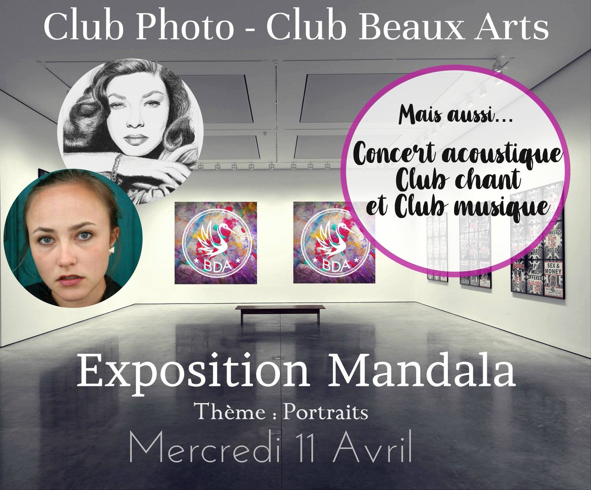 Période chargée pour le BDA rime avec période fabuleuse pour nous tous. 

Le BDA vous donne rendez-vous au Mandala le Mercredi 11 Avril pour un événement 100% qualitatif : Une exposition et une soirée sous le signe de la musique avec un concert acoustique du Club musique. ❤️