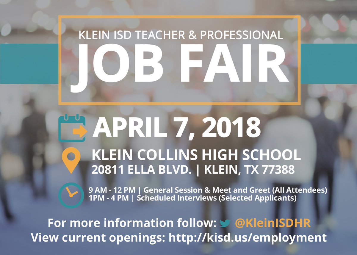 We hope to see you at the job fair tomorrow, April 7! Come out and see all the positions Klein ISD has to offer.