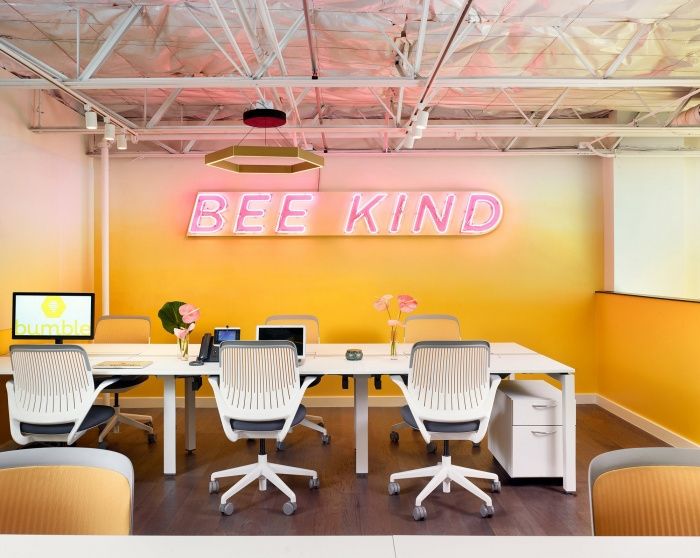 Enviro4Business's tweet photo. Take a look At the Bumble Offices in Austin. Adorable Bee themed meets collaborative work-space, What more could you need? https://t.co/2VW0yYr98E #officedesign #interiors #officeinteriors #commericalinteriors https://t.co/2VW0yYr98E https://t.co/LmRwz7NmEJ
