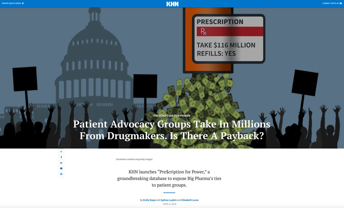 EricTopol's tweet image. So pharma gives twice as much money to patient advocacy groups than to lobbyists. Wow. khn.org/news/patient-a… Terrific work @KHNews w/ searchable database by @emilyakopp @Slupkin @eklucas via @LizSzabo