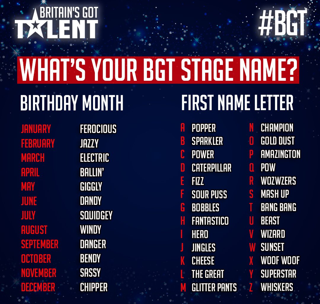 Bgt Time To Have Some Fun Take A Look And Tweet Us Your Bgt Stage Name