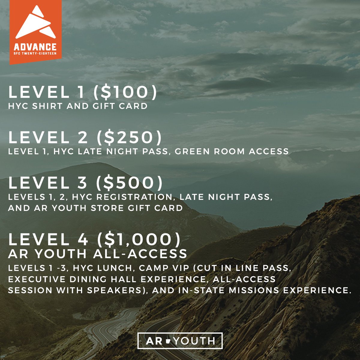 ArkansasYouth's tweet image. When you invest in the Kingdom, we want to invest in you! Fundraising for #SFC18 begins on 4/15. When you raise funds to #ADVANCE the Kingdom, you qualify for incentives for #ARCAMPS18 &amp;amp; #ARHYC18!