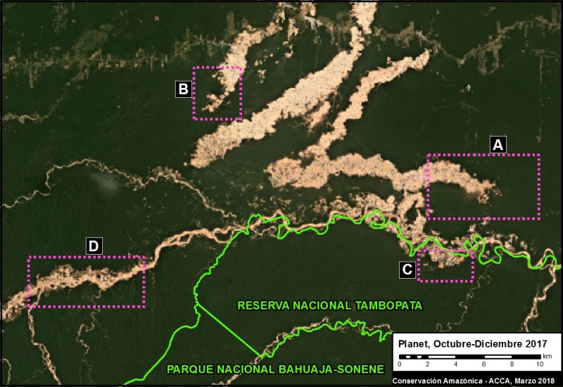 actualidadspda's tweet photo. #MadreDeDios #MineríaIlegal se detuvo en la Reserva #Tambopata pero se expandió en La Pampa y el Alto Malinowski ► https://t.co/7poJIG9LeO https://t.co/L9w0EqVptt