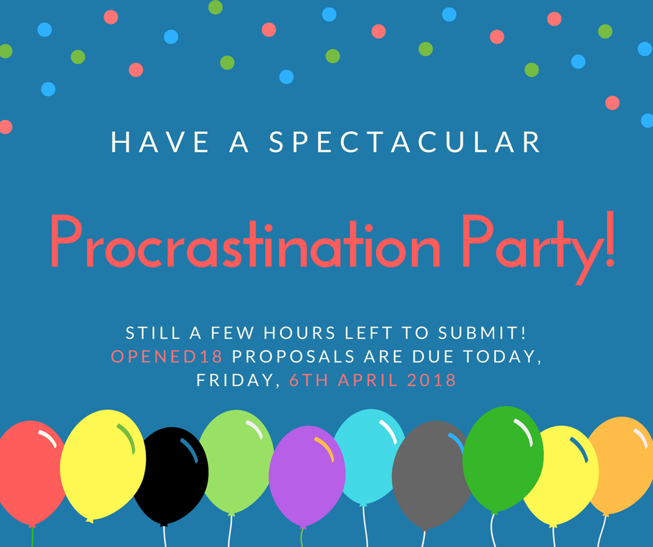 tutaleni's tweet image. Today is the last day to submit your #OpenEd18 proposal! openedconference.org/2018/call-for-… @opencontent @openedconf @aectclt @OkStateEMTSA @EdTechOkstate @AECT