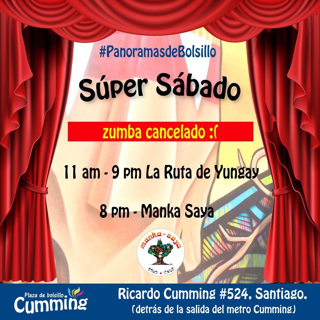 ¡Atención! Por razones administrativas se suspende la clase de zumba programada para este sábado. 

- Se mantienen los otros panoramas y desde ya los invitamos a ver #LaRutadeYungay que ya se encuentra disponible.