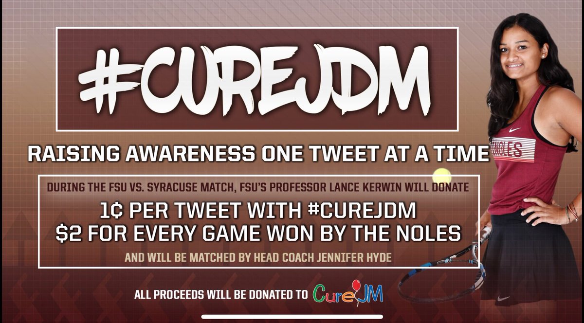 FSU_WTennis's tweet photo. Come out and support your Noles tonight and raise awareness for JDM with #CureJDM https://t.co/tx72YUGAtl
