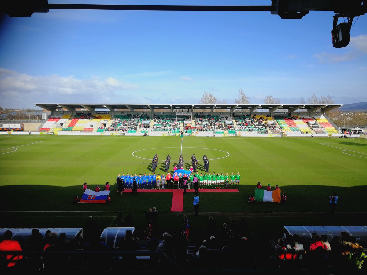 DeclanWhooley's tweet photo. Supporters making plenty of noise at the Tallaght Stadium as President Michael D. Higgins greets both teams #rtesoccer #IRLSLO https://t.co/FuKp7B6FlN