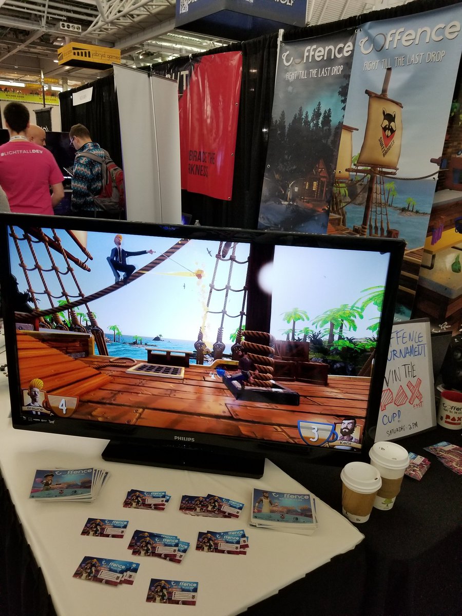Award for the most interesting thing I've seen so far at #PAXEast2018 - Coffence by <a href="/Sweet_Bandits/">Sweet Bandits Studio</a>! Fighting game where you fight with coffee cups and the health is coffee! Fun entry to the fighting genre!