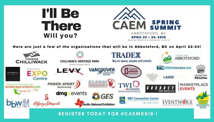 LauriePaetz's tweet photo. Register now for CAEM Spring Summit Apr 22-24th #caem #caemss18 #cem #eventprofs #abbotsford https://t.co/6evuEDybwq https://t.co/MfpvNXRqgO