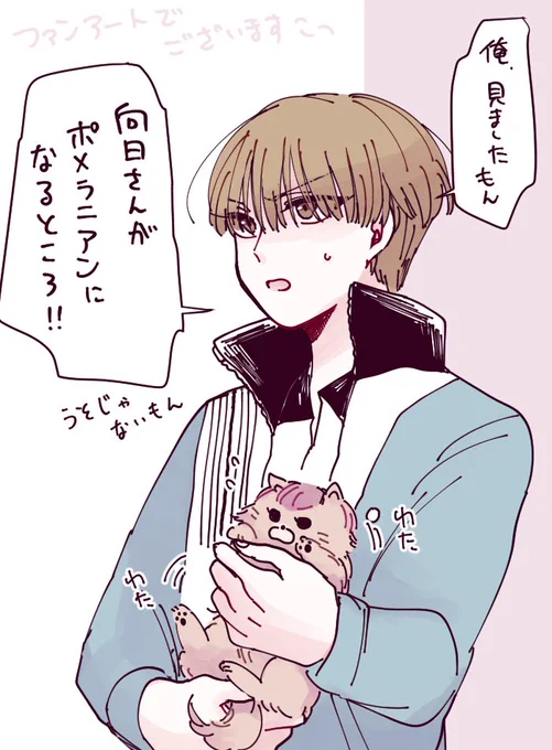まこさん【@tnnsmisoonly】のポメラニアンになっちゃう向日さんとかいうとんでも設定なのに萌えしかない神がかりの岳日の可愛さに日々キュンキュンしてるので発覚時の一幕描かせて頂きましたッッ!!!! 