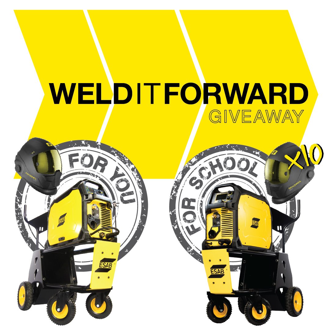 ESABGlobal's tweet photo. GIVEAWAY ALERT! Win a Rebel and Sentinel A50 welding hood for yourself and the school of your choice. Enter the Weld It Forward Giveaway for your chance to win. 
 https://t.co/5U1nlPmJ4W https://t.co/Iaeuwkj7ol