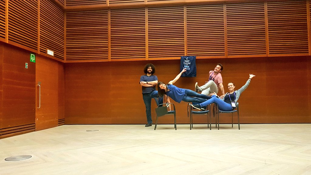 Marjo's tweet photo. We're here to hack data, but also to have fun! 
... and that room is big enough for a LOT of creativity 😅
#DataScience #Hackathon #icom18 #icomhackathons18 https://t.co/Z22v9v1hEq