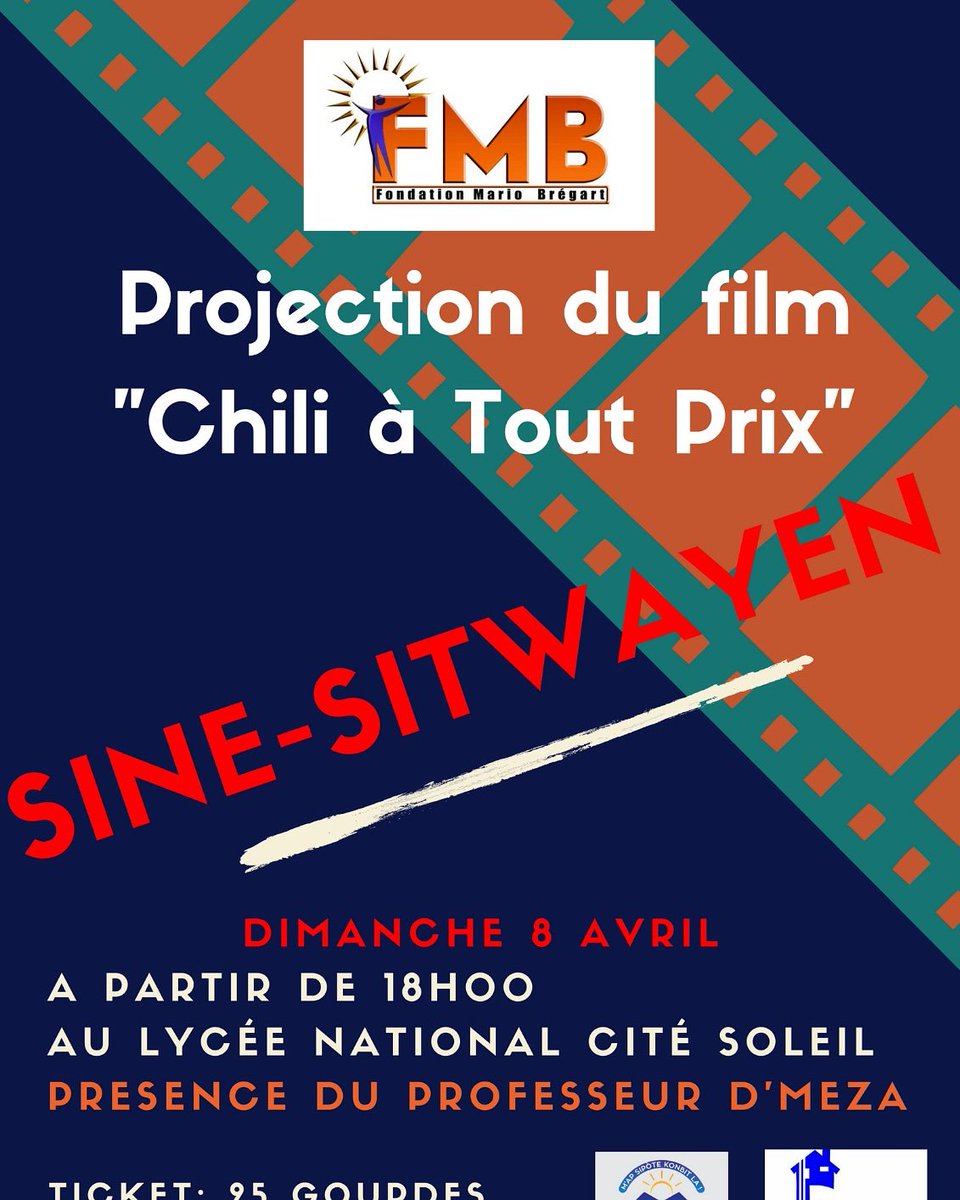 Flash! 
Chili à tout prix sera sur grand écran à Cité Soleil ce Dimanche 8 avril sur la cour du Lycée National de Cite Soleil 6h PM 

ADM 25gds.

Une initiative de Fondation Mario Bregard et de la Fondation Gabriel* pour supporter  le projet Konbit Bibliyotèk Site Solèy